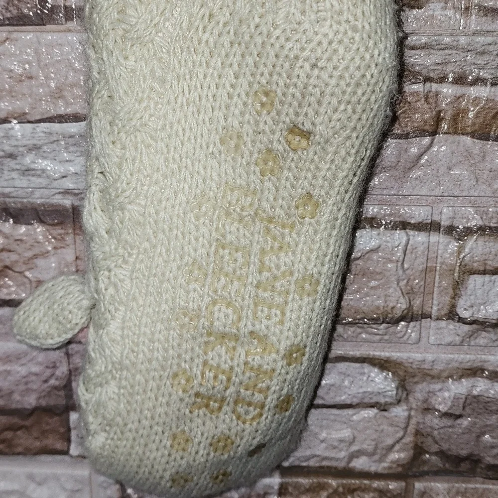 Jane And Bleecker Cute Beige Knit Socks with Pink Accents